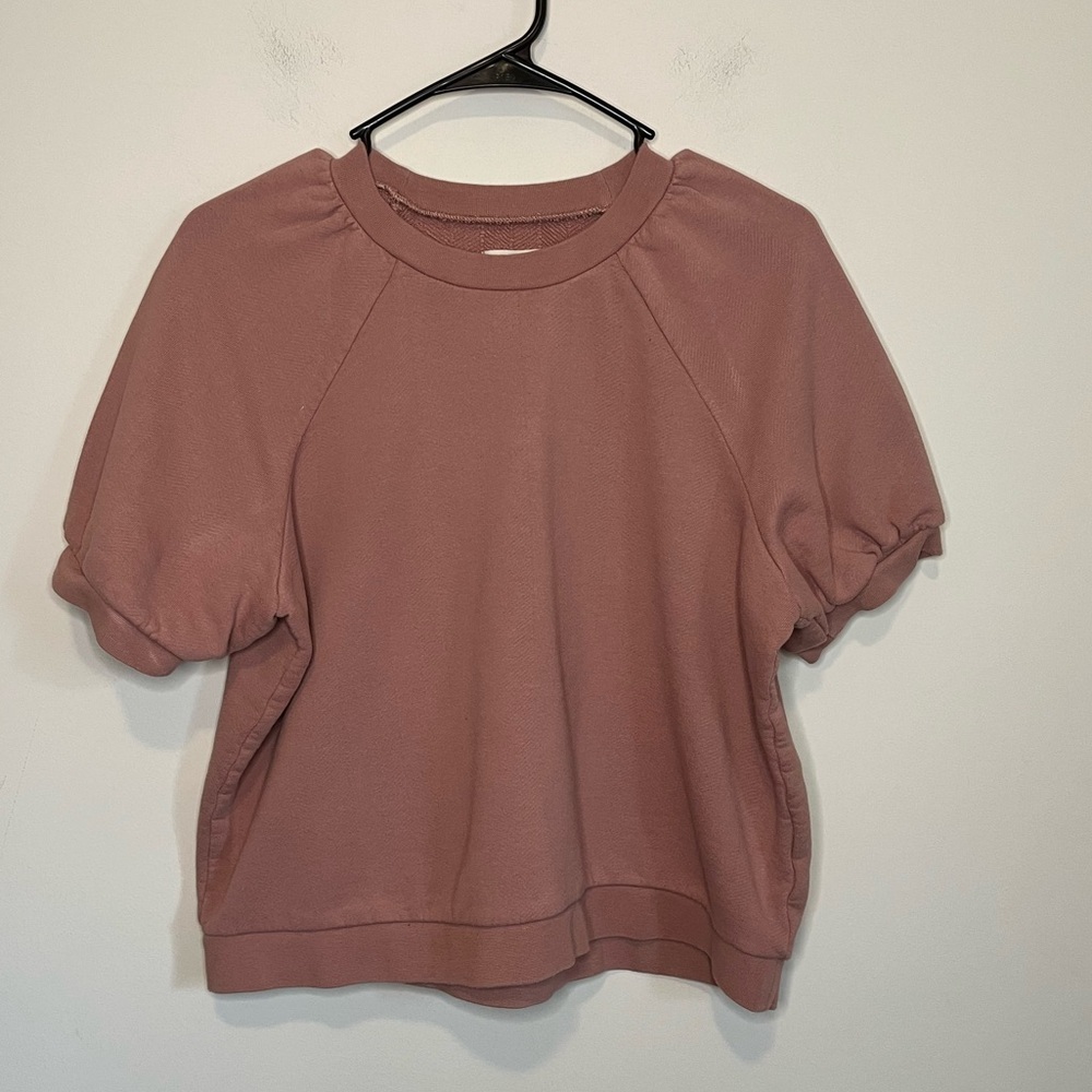 Madewell Short Puff Sleeve Sweatshirt in Dusty Rose